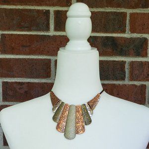 Chunky Gold, Copper, and Silver Tone Necklace